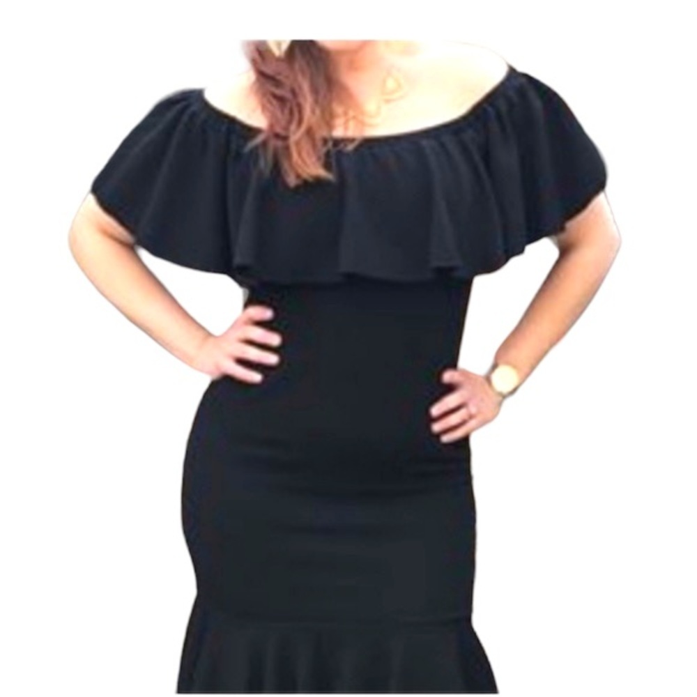 LuLaRoe CiCi Off Shoulder Black Dress With Ruffles BodyCon Size XL NEW